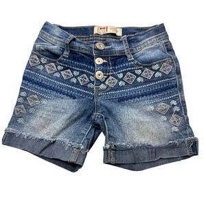 LEI Chelsea Southwest Aztec Boho Distressed Girls Denim Shorts Sz 6